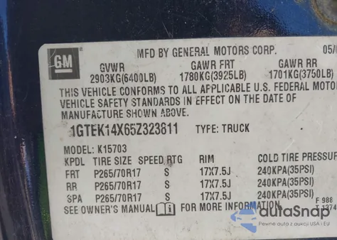 2005 GMC Sierra 1500 Work Truck из США, поврежденный, VIN 1GTEK14X65Z323811